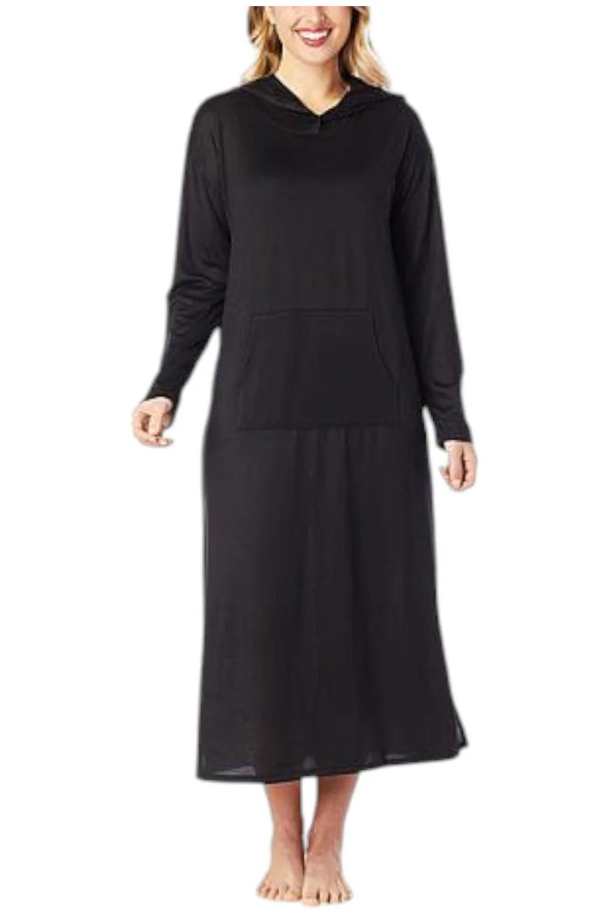 Comfort Code Women's Brushed Knit Hooded Maxi Lounger Black - Regular